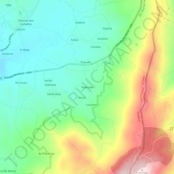 Mapa topográfico Vilaxuste, altitude, relevo