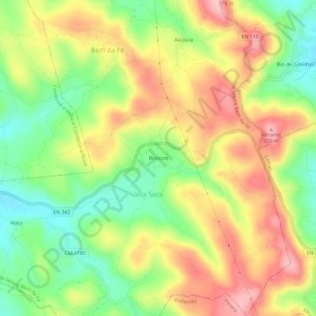 Mapa topográfico Bruscos, altitude, relevo
