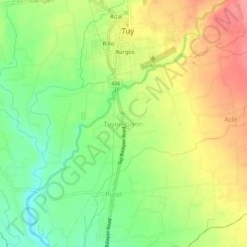 Mapa topográfico Tuyon-tuyon, altitude, relevo