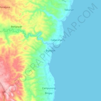 Mapa topográfico Borbon, altitude, relevo