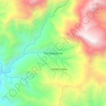 Mapa topográfico Tembagapura, altitude, relevo