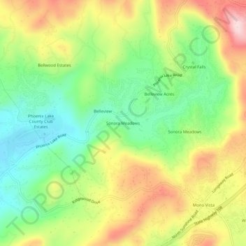 Mapa topográfico Sonora Meadows, altitude, relevo