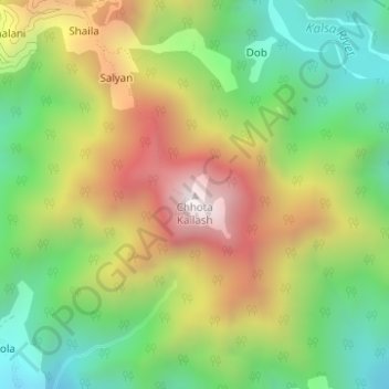 Mapa topográfico Chhota Kailash, altitude, relevo
