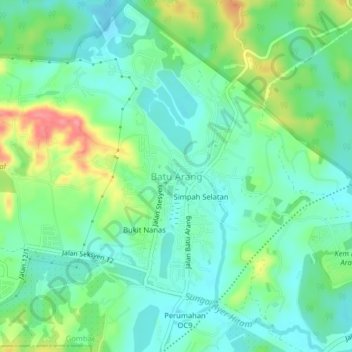 Mapa topográfico Batu Arang, altitude, relevo