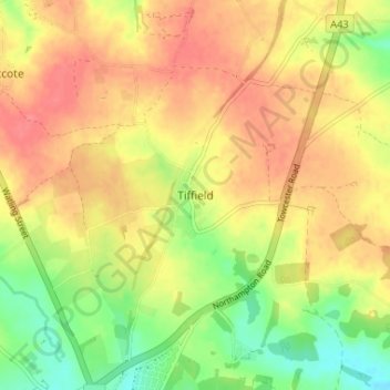 Mapa topográfico Tiffield, altitude, relevo