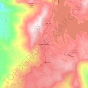 Mapa topográfico Shaver Lake, altitude, relevo