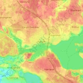 Mapa topográfico Farum, altitude, relevo
