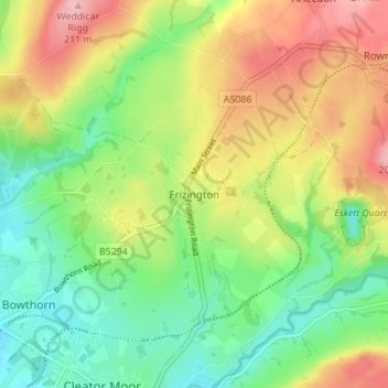 Mapa topográfico Frizington, altitude, relevo