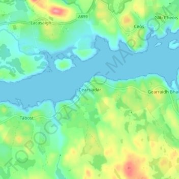 Mapa topográfico Kershader, altitude, relevo