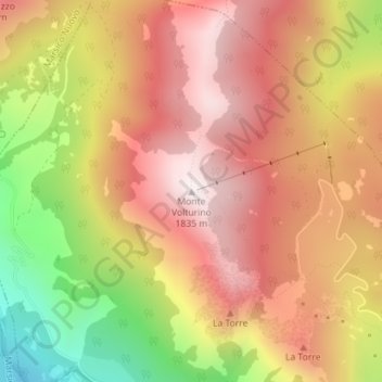 Mapa topográfico Monte Volturino, altitude, relevo