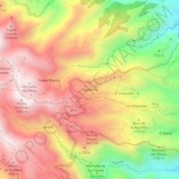 Mapa topográfico Cazadores, altitude, relevo