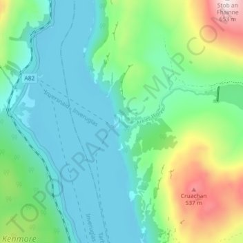 Mapa topográfico Inversnaid, altitude, relevo