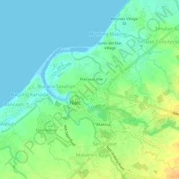 Mapa topográfico Ibayo Silangan, altitude, relevo