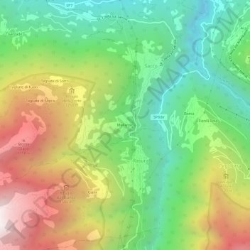 Mapa topográfico Mellarolo, altitude, relevo