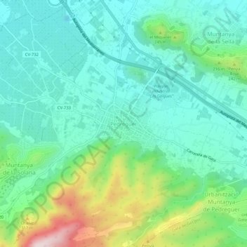 Mapa topográfico Pedreguer, altitude, relevo