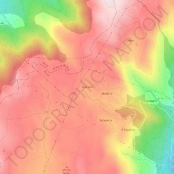 Mapa topográfico A Graña, altitude, relevo