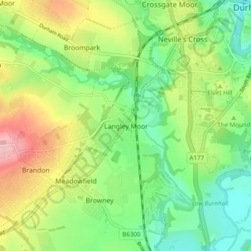 Mapa topográfico Langley Moor, altitude, relevo