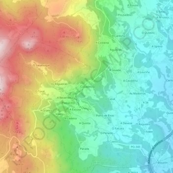 Mapa topográfico Canadelo, altitude, relevo
