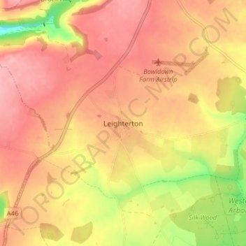 Mapa topográfico Leighterton, altitude, relevo