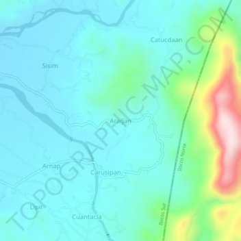 Mapa topográfico Aragan, altitude, relevo