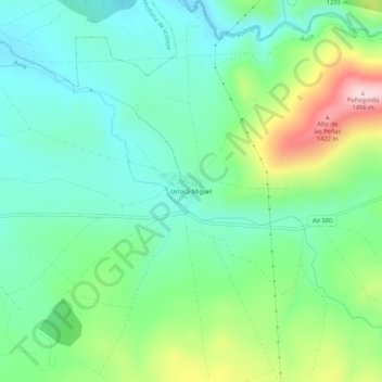 Mapa topográfico Urraca-Miguel, altitude, relevo