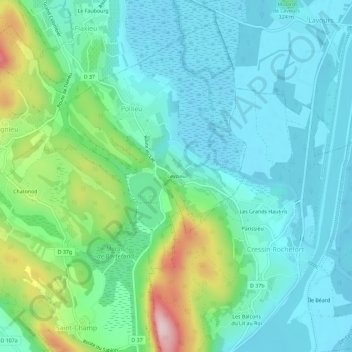 Mapa topográfico Leyzieu, altitude, relevo