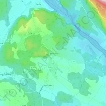 Mapa topográfico Les Gouverdières, altitude, relevo