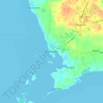 Mapa topográfico Bantayan, altitude, relevo