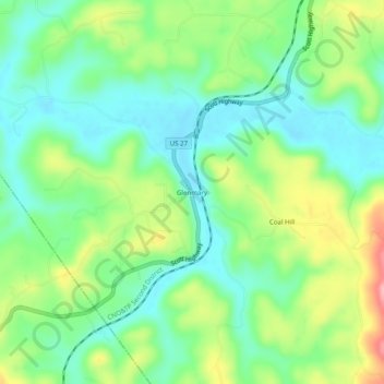 Mapa topográfico Glenmary, altitude, relevo