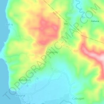 Mapa topográfico Mayapay, altitude, relevo