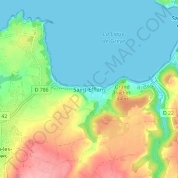 Mapa topográfico Saint-Efflam, altitude, relevo
