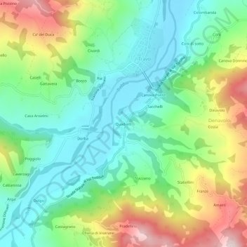 Mapa topográfico Quadrelli, altitude, relevo