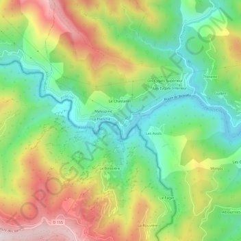 Mapa topográfico Beaujeau, altitude, relevo
