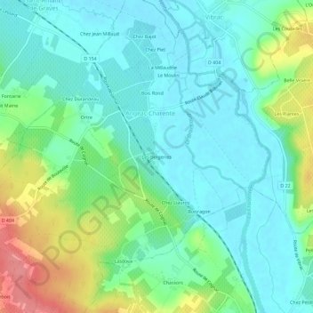 Mapa topográfico Les Bergeries, altitude, relevo