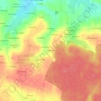 Mapa topográfico La Rébéchère, altitude, relevo
