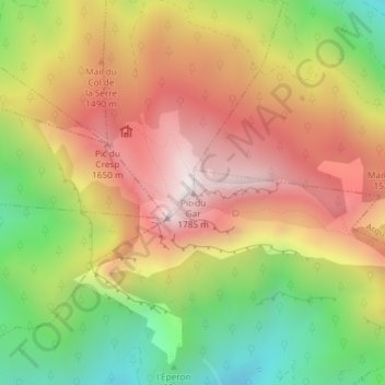 Mapa topográfico Pic du Gar, altitude, relevo