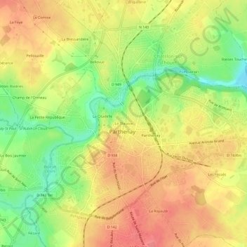 Mapa topográfico Le Theatre, altitude, relevo