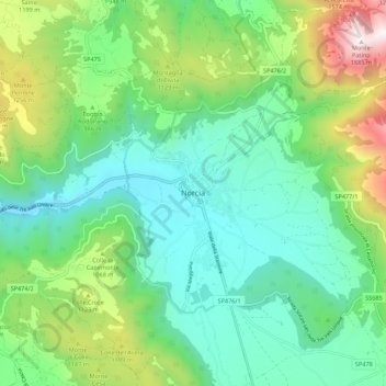 Mapa topográfico Norcia, altitude, relevo