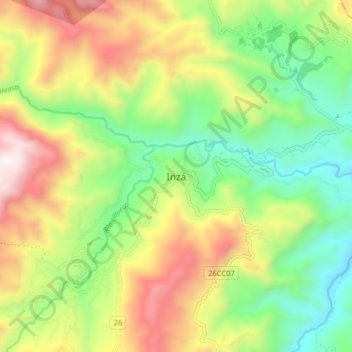 Mapa topográfico Inzá, altitude, relevo