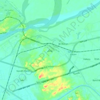 Mapa topográfico Rohri, altitude, relevo