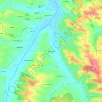 Mapa topográfico A Arnaud, altitude, relevo