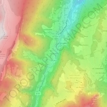 Mapa topográfico Les Étrets, altitude, relevo