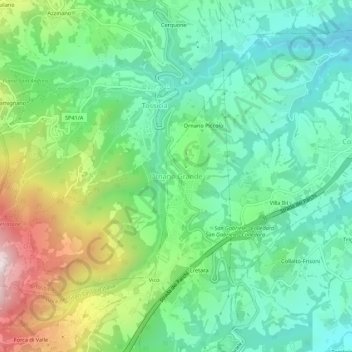 Mapa topográfico Ornano Grande, altitude, relevo