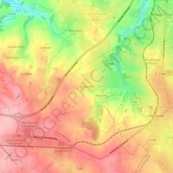 Mapa topográfico Le Couderc, altitude, relevo