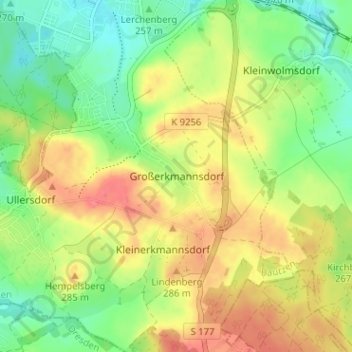 Mapa topográfico Großerkmannsdorf, altitude, relevo