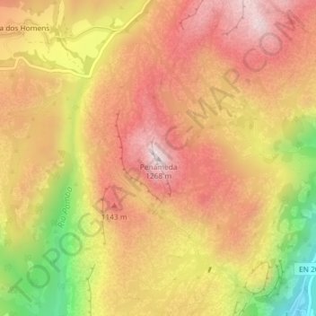 Mapa topográfico Penameda, altitude, relevo
