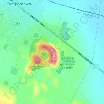 Mapa topográfico Mount Leura, altitude, relevo