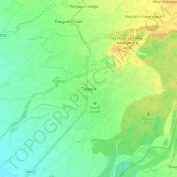 Mapa topográfico Tikapur, altitude, relevo