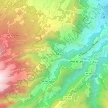 Mapa topográfico Lombo do Galego, altitude, relevo