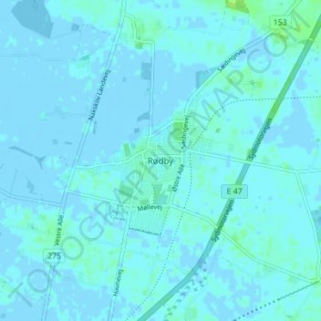 Mapa topográfico Rødby, altitude, relevo